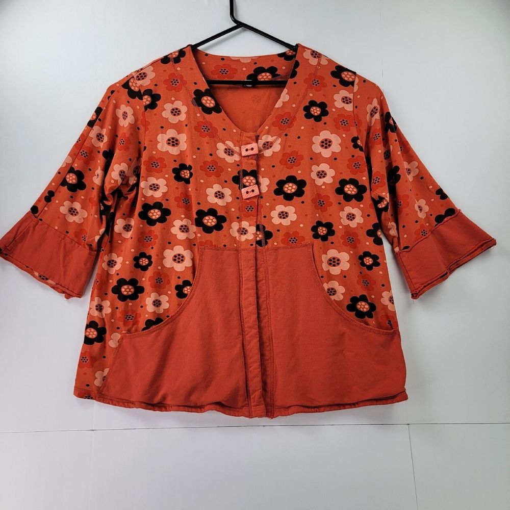 Unbranded Jacket Womens 2X Printed Flowers Floral Button Cotton Made USA Pockets